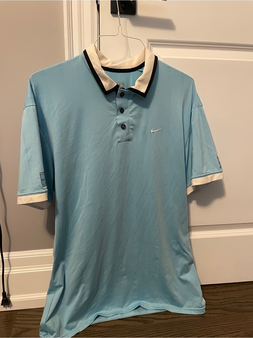 Nike Men’s Light Blue Paris 2008 Tennis Shirt with White and Black Trim
